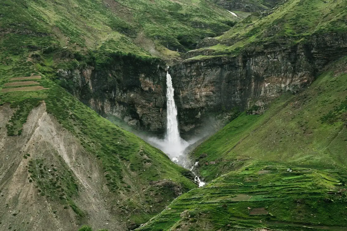 Sissu water fall in summer in Lahul and Spiti